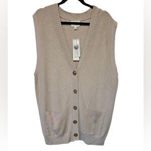 Pinque Stitch Fix Oatmeal Women's Beige Long Sweater Vest Size XL New with tags